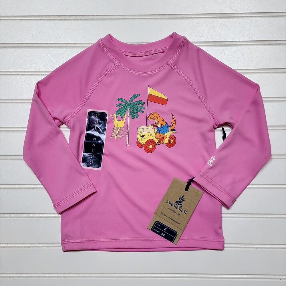 NWT Chubbies The Dino Racers Toddler Rashguard Size 2T Pink